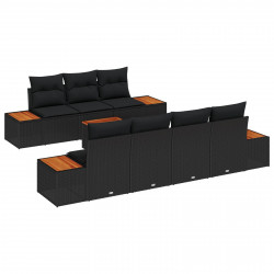 Zestaw Sof na Ogród z poduszką 8 pcs Czarny Polirattan