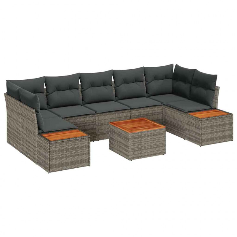 Zestaw Sof na Ogród z poduszką 8 pcs Szary Polirattan