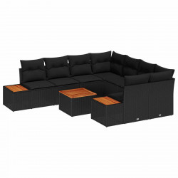 Zestaw Sof na Ogród z poduszką 9 pcs Czarny Polirattan