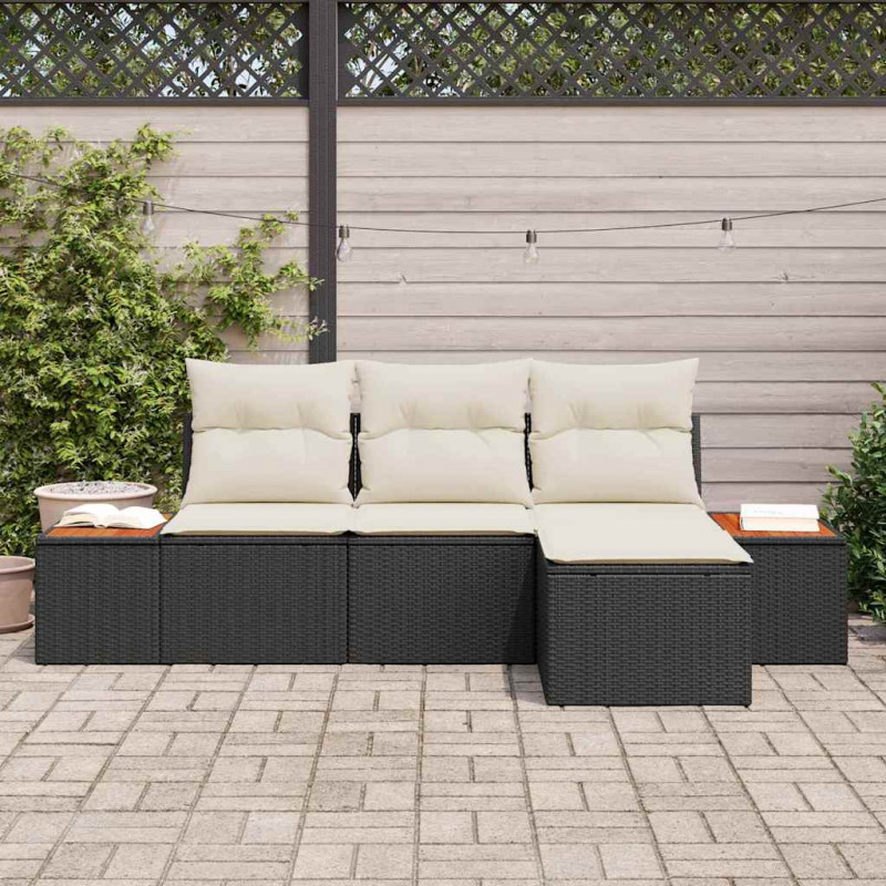 Zestaw Sof na Ogród z poduszką 4 pcs Czarny polirattan