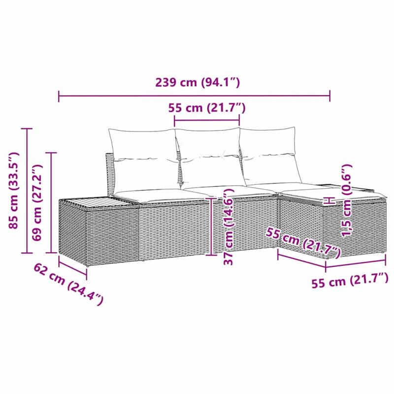 Zestaw Sof na Ogród z poduszką 4 pcs Beżowy polirattan