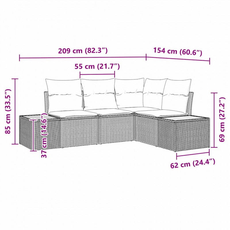 Zestaw Sof na Ogród z poduszką 5 pcs Czarny Polirattan