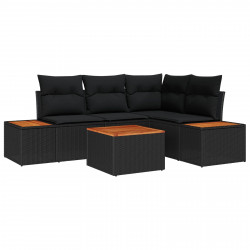 Zestaw Sof na Ogród z poduszką 5 pcs Czarny Polirattan