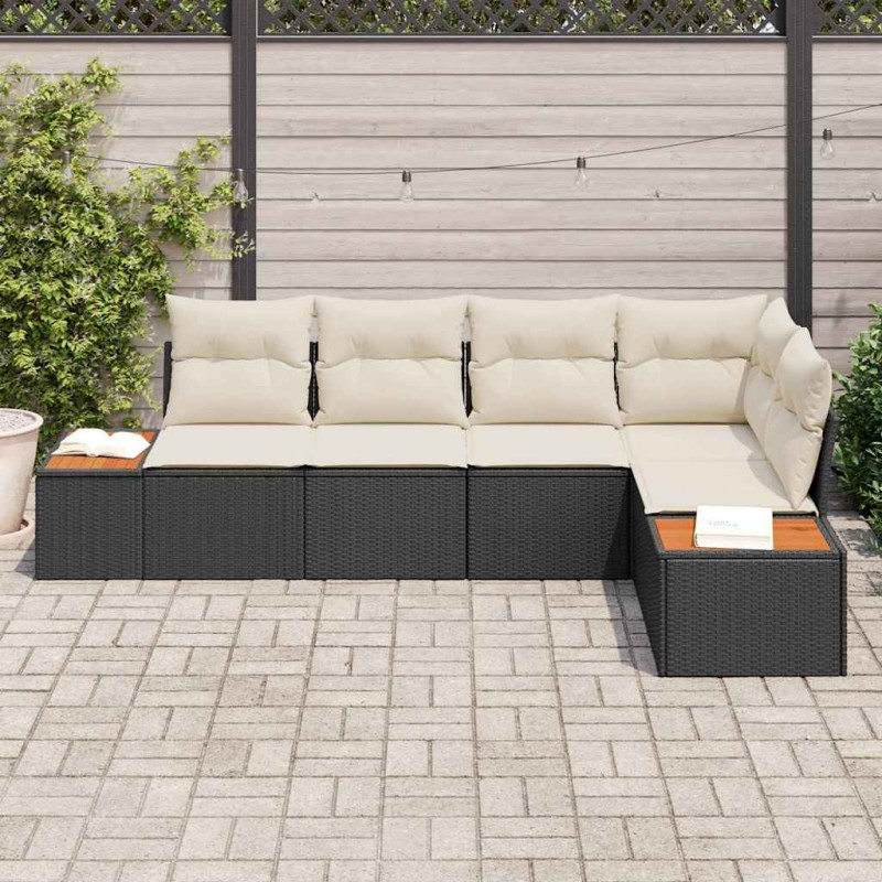 Zestaw Sof na Ogród z poduszką 5 pcs Czarny Polirattan