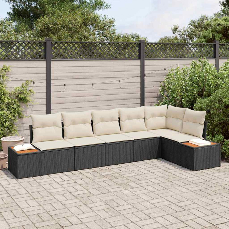 Zestaw Sof na Ogród z poduszką 6 pcs Czarny Polirattan