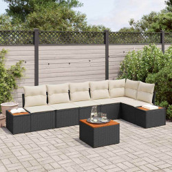 Zestaw Sof na Ogród z poduszką 7 pcs Czarny Polirattan