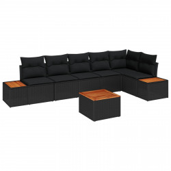 Zestaw Sof na Ogród z poduszką 7 pcs Czarny Polirattan