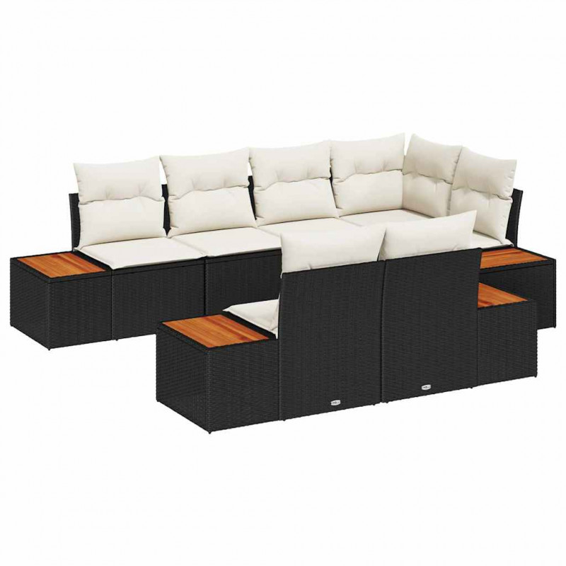 Zestaw Sof na Ogród z poduszką 7 pcs Czarny polirattan