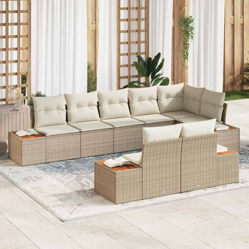 Zestaw Sof na Ogród z poduszką 8 pcs Beżowy Polirattan