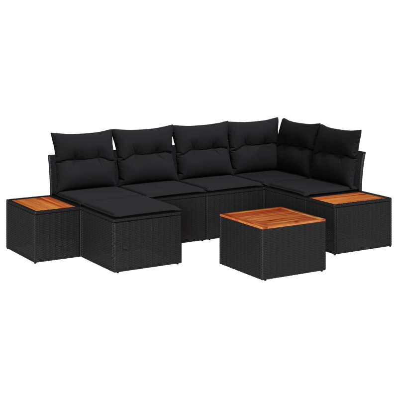 Zestaw Sof na Ogród z poduszką 7 pcs Czarny polirattan