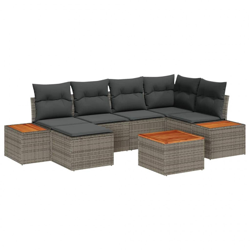Zestaw Sof na Ogród z poduszką 7 pcs Szary polirattan