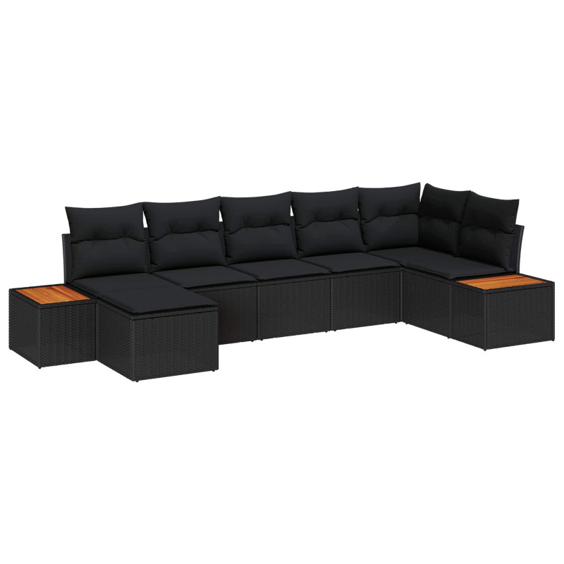 Zestaw Sof na Ogród z poduszką 7 pcs Czarny polirattan