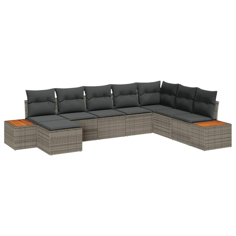 Zestaw Sof na Ogród z poduszką 8 pcs Szary Polirattan