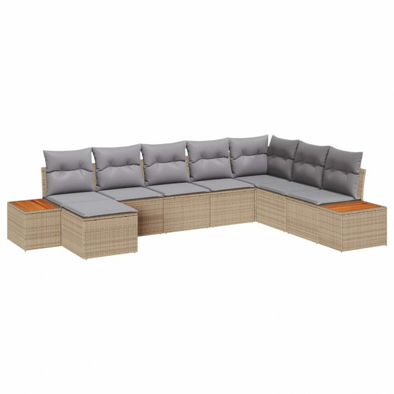 Zestaw Sof na Ogród z poduszką 8 pcs Beżowy Polirattan