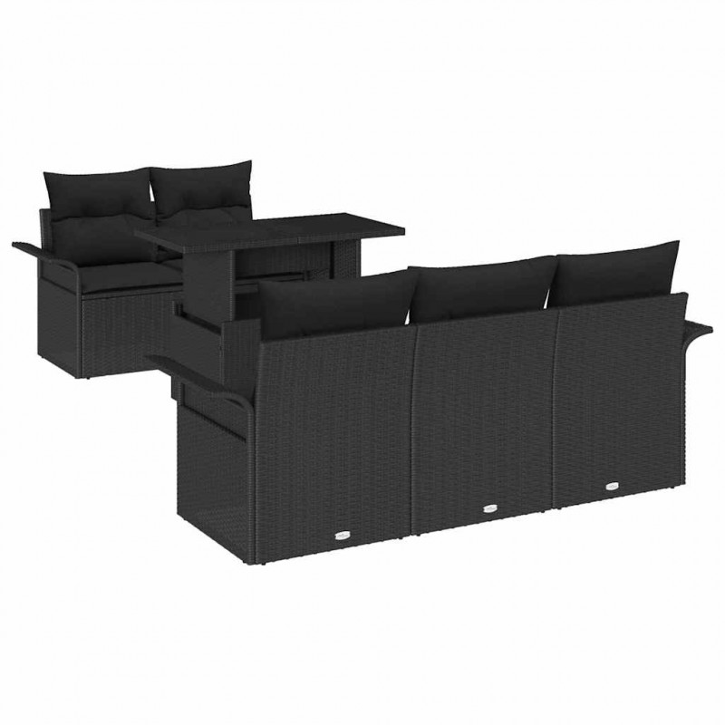 Zestaw Sof na Ogród z poduszką 6 pcs Czarny polirattan