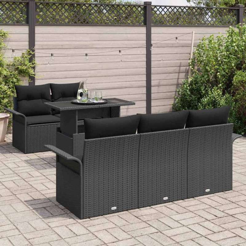 Zestaw Sof na Ogród z poduszką 6 pcs Czarny polirattan