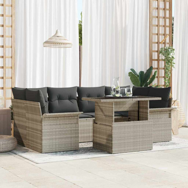 Zestaw Sof na Ogród z poduszką 7 pcs Jasnoszary Polirattan