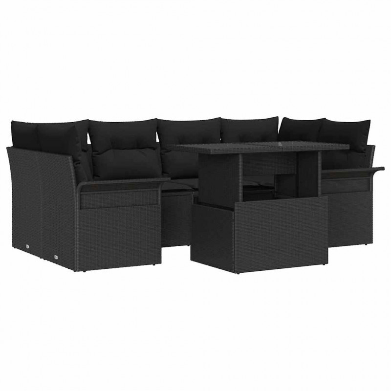 Zestaw Sof na Ogród z poduszką 7 pcs Czarny Polirattan