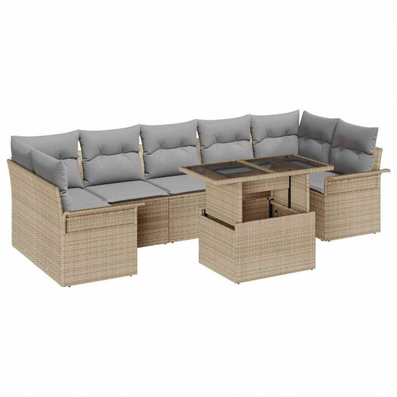 Zestaw Sof na Ogród z poduszką 8 pcs Beżowy Polirattan