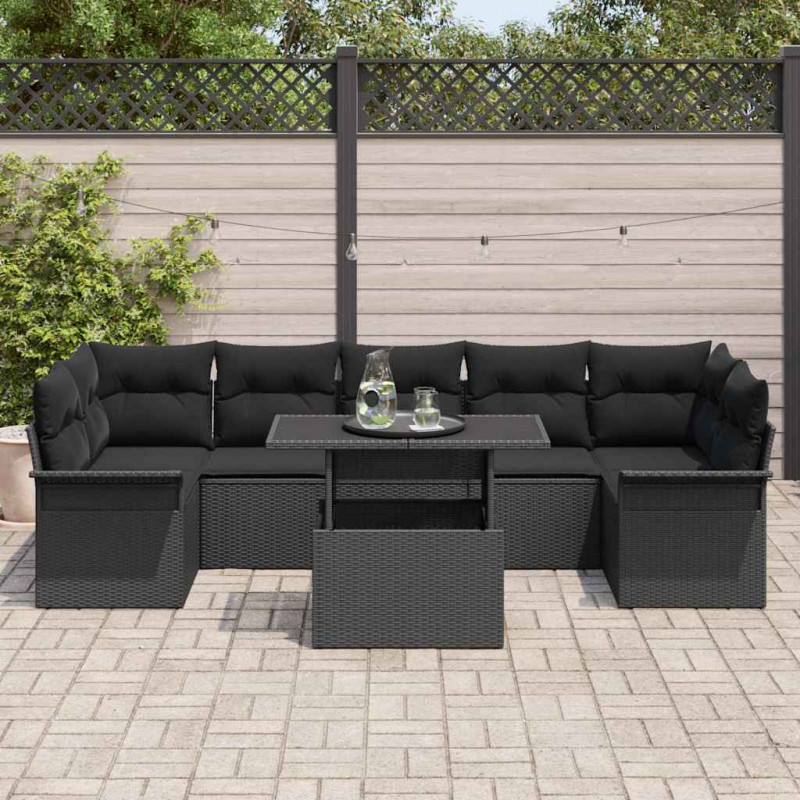 Zestaw Sof na Ogród z poduszką 8 pcs Czarny polirattan