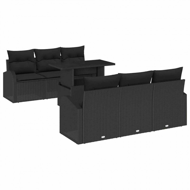 Zestaw Sof na Ogród z poduszką 7 pcs Czarny Polirattan