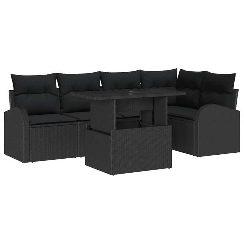 Zestaw Sof na Ogród z poduszką 6 pcs Czarny polirattan
