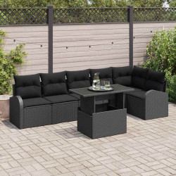 Zestaw Sof na Ogród z przechowywaniem 7 pcs Czarny polirattan