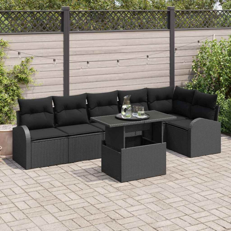 Zestaw Sof na Ogród z przechowywaniem 7 pcs Czarny polirattan