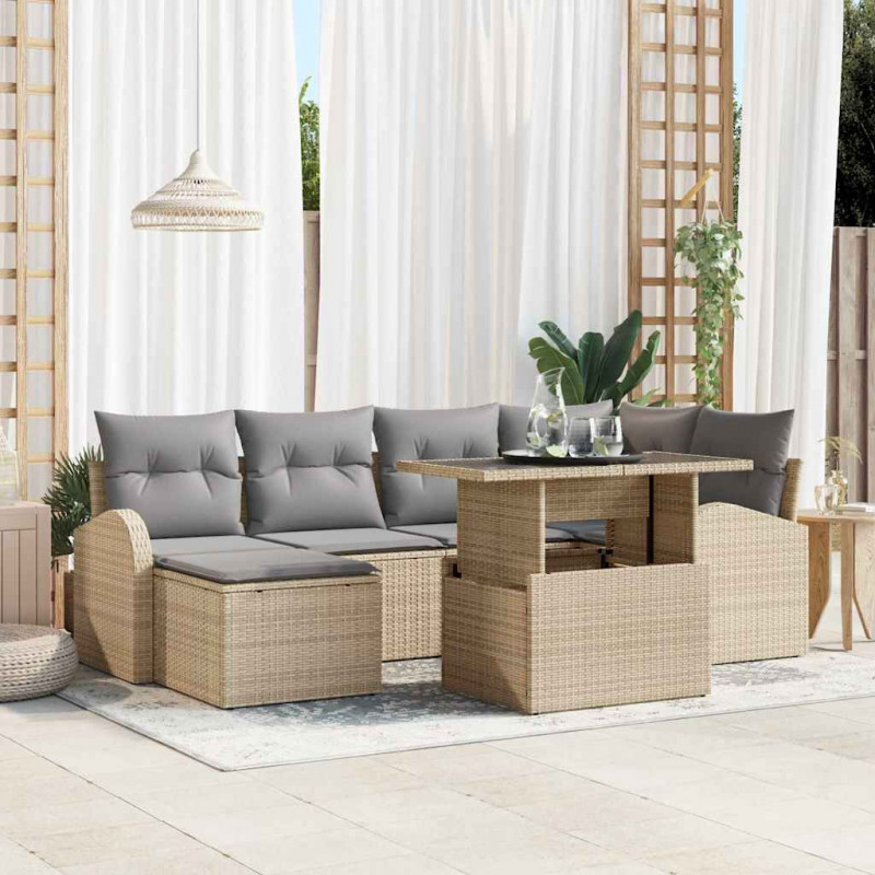 Zestaw Sof na Ogród z poduszką 7 pcs beżowo-jasnoszary