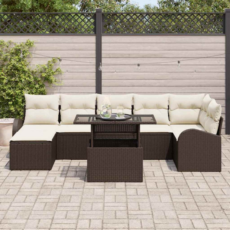 Zestaw Sof na Ogród z poduszką 8 pcs Brązowy i kremowy