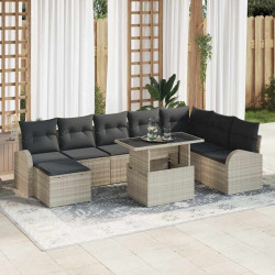 Zestaw Sof na Ogród z poduszką 9 pcs Jasnoszary