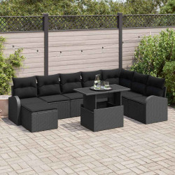 Zestaw Sof na Ogród z poduszką 9 pcs Czarny