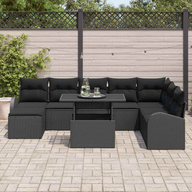 Zestaw Sof na Ogród z poduszką 9 pcs Czarny