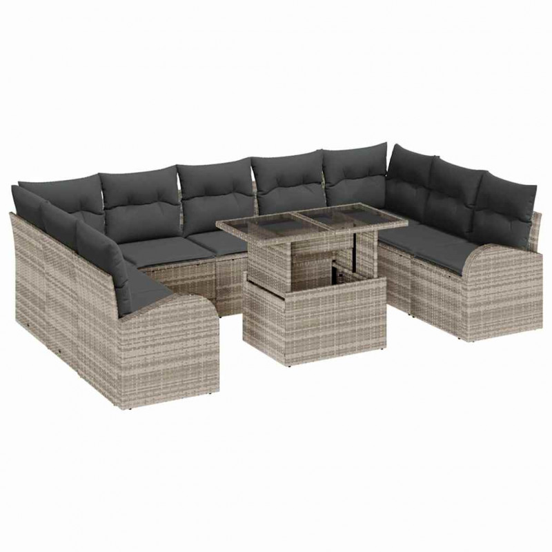 Zestaw Sof na Ogród 10 pcs Jasnoszary i szary polirattan