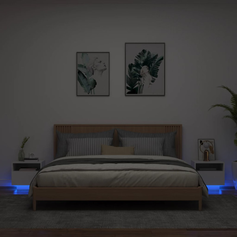 Szafki nocne z oświetleniem LED, 2 szt., białe, 40x39x37 cm