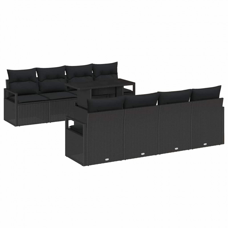 Zestaw Sof na Ogród z przechowywaniem 9 pcs Czarny polirattan