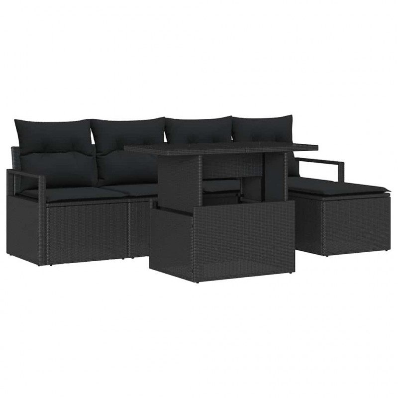 Zestaw Sof na Ogród z poduszką 6 pcs Czarny polirattan