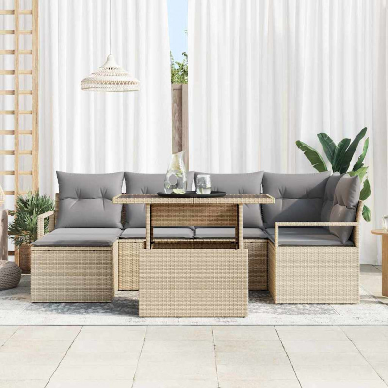 Zestaw Sof na Ogród z poduszką 7 pcs beżowo-jasnoszary