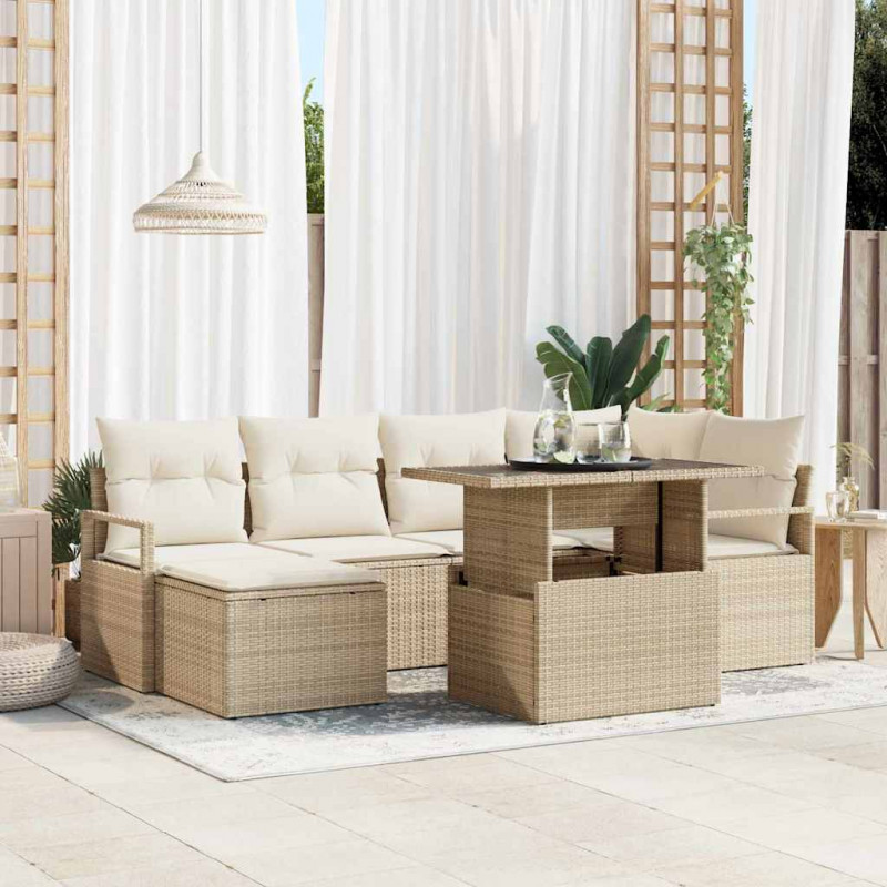Zestaw Sof na Ogród z poduszką 7 pcs beżowo-kremowy