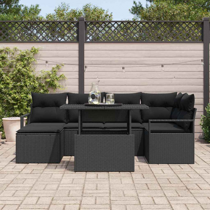 Zestaw Sof na Ogród z poduszką 7 pcs Czarny