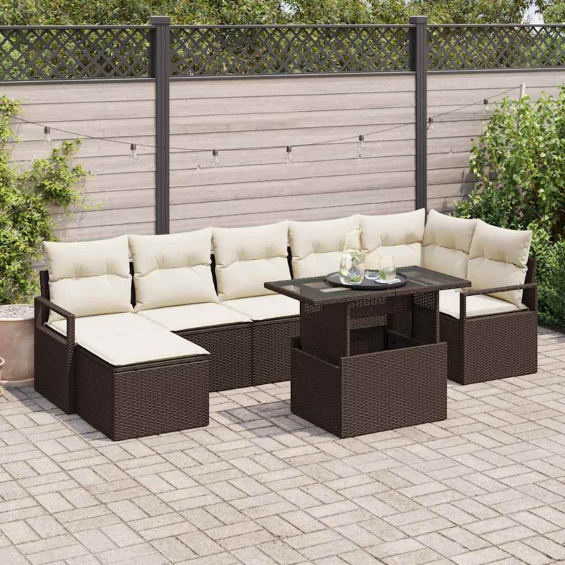 Zestaw Sof na Ogród z poduszką 8 pcs Brązowy i kremowy