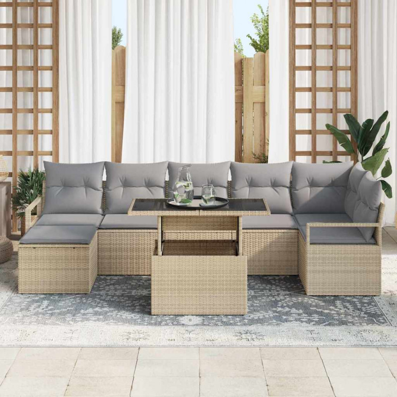 Zestaw Sof na Ogród z poduszką 8 pcs beżowo-jasnoszary