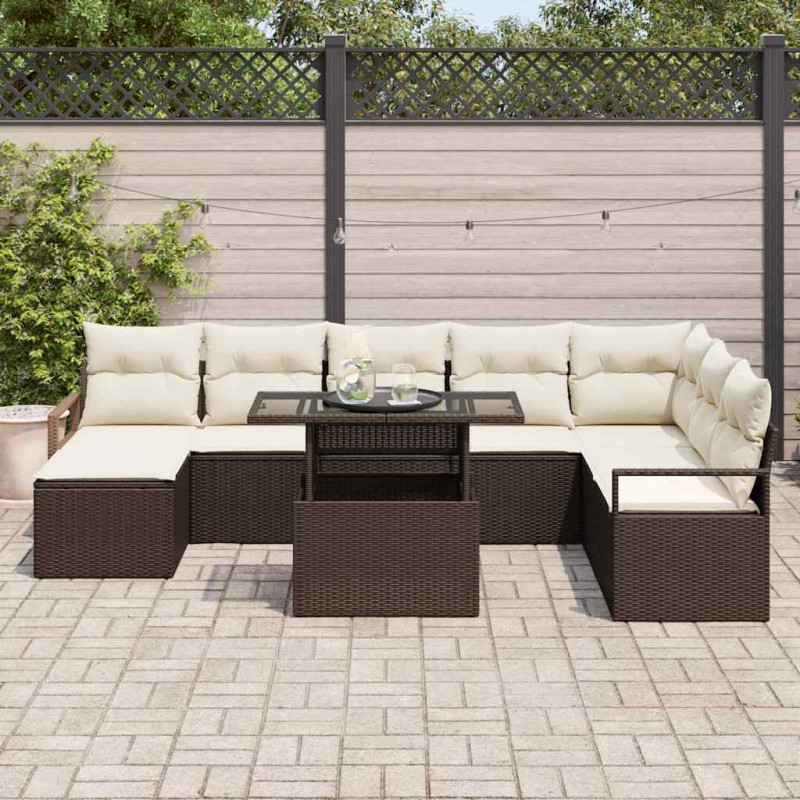 Zestaw Sof na Ogród z poduszką 9 pcs Brązowy i kremowy