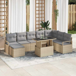 Zestaw Sof na Ogród z poduszką 9 pcs beżowo-jasnoszary