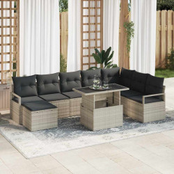 Zestaw Sof na Ogród z poduszką 9 pcs Jasnoszary