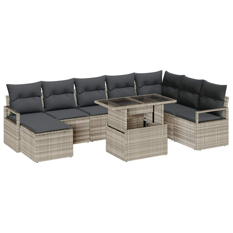 Zestaw Sof na Ogród z poduszką 9 pcs Jasnoszary