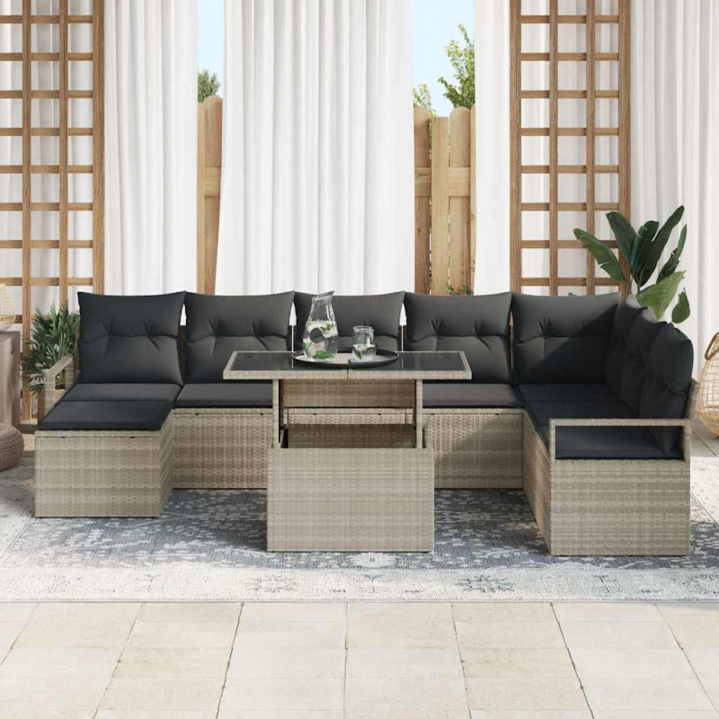 Zestaw Sof na Ogród z poduszką 9 pcs Jasnoszary