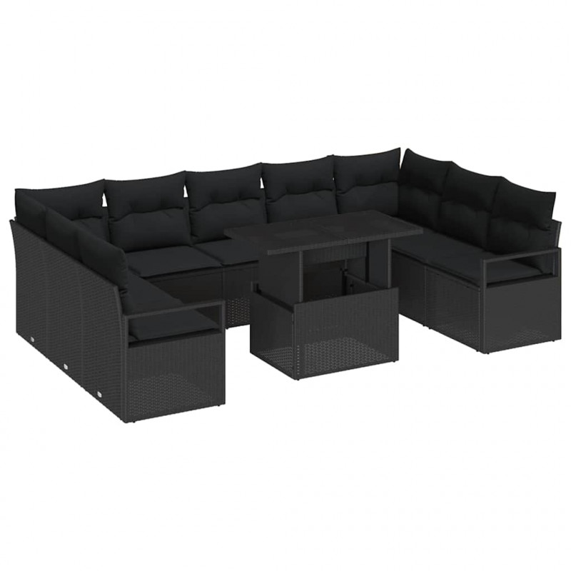 Zestaw Sof na Ogród z poduszką 10 pcs Czarny polirattan