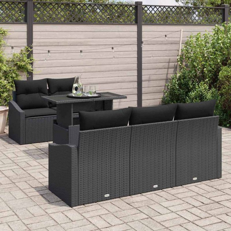 Zestaw Sof na Ogród z przechowywaniem 6 pcs Czarny polirattan