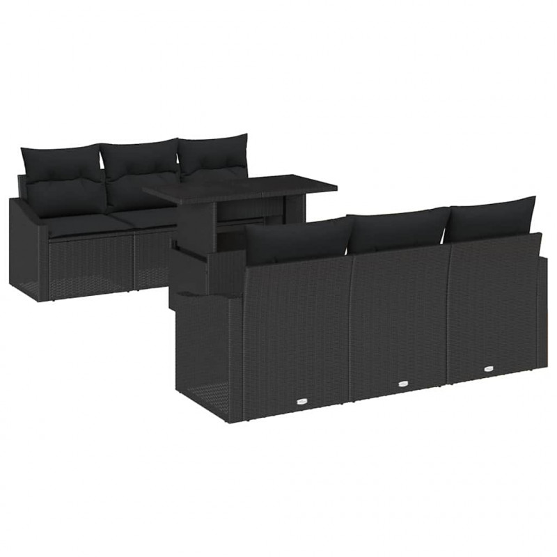 Zestaw Sof na Ogród z przechowywaniem 7 pcs Czarny polirattan
